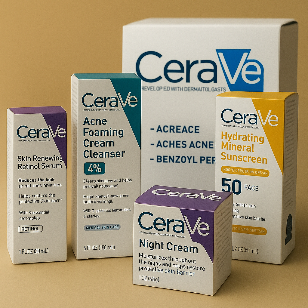 CeraVe 4-in-1 Skincare Kit | Cleanser, Serum, Night Cream & Sunscreen